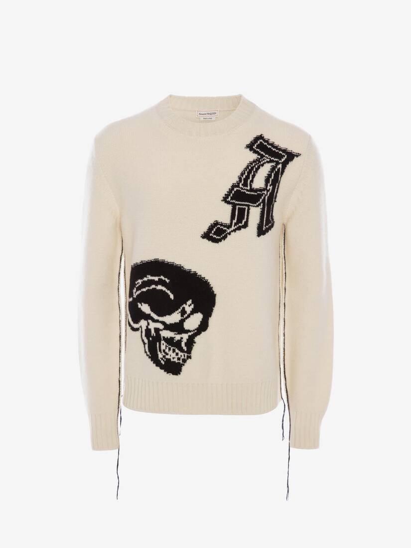 Prendas De Punto Alexander McQueen Gothic Skull Intarsia Hombre - Blancos/Negros - Mexico 284-CJFSBL